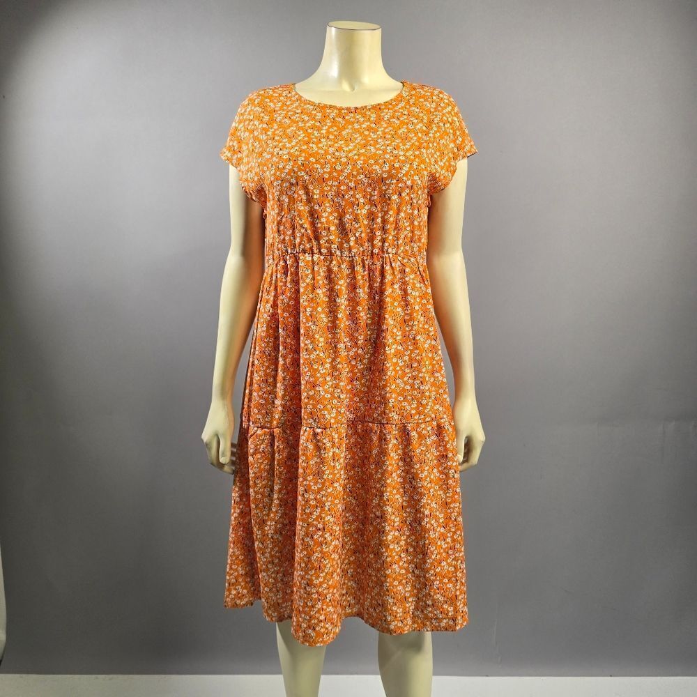 Women's Orange Floral Midi Dress
